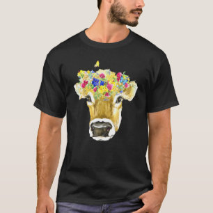 Camiseta Prado de vaca acuarela floral flor granja animal