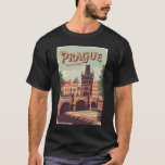 Camiseta Praga República Checa Vintage<br><div class="desc">Diseño de viaje vectorial retro de Praga. Praga,  capital de la República Checa,  está dividida por el río Vltava. Llamada "la ciudad de las cien arañas",  es conocida por su Plaza del Casco Antiguo.</div>
