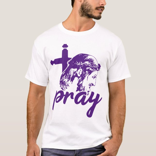 Camiseta Pray Typography Jesus Image Purple (Anverso)