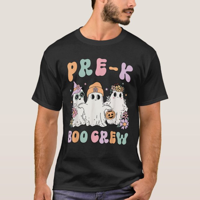 Camiseta Pre K Boo Crew Groovy Halloween Fantasma Floral Pr (Anverso)