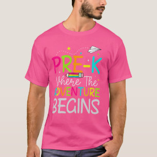 Camiseta Pre-k donde comienza la aventura el primer día de