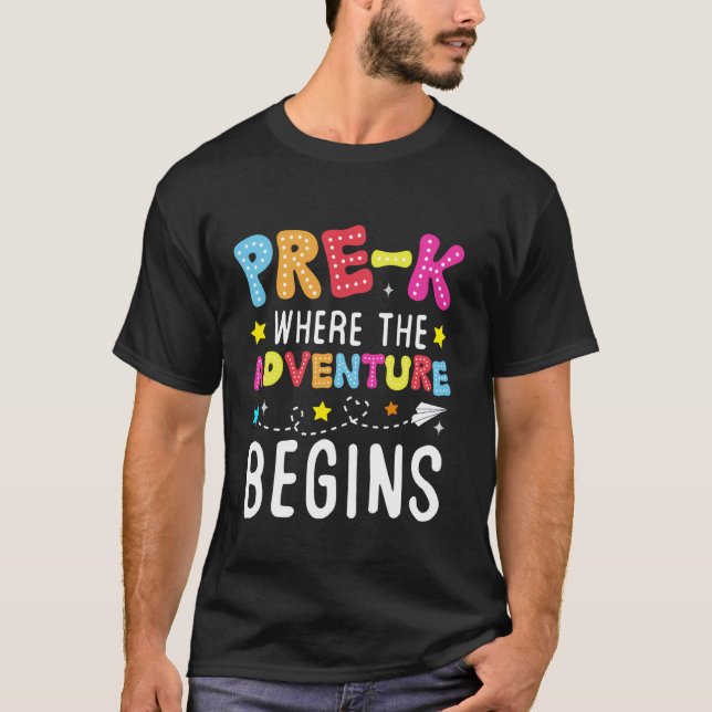 Camiseta Pre-k donde comienza la aventura el primer día de  (Anverso)