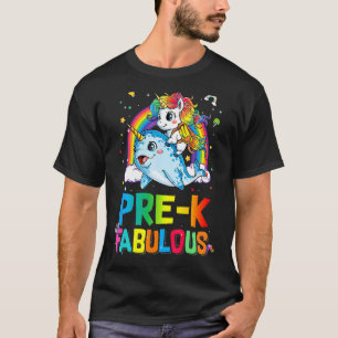 Camiseta Pre K Fabuloso Unicornio montando Narwhal de vuelt
