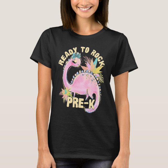 Camiseta Pre K Girls' Dinosaur Pink Dino Back To School Out (Anverso)