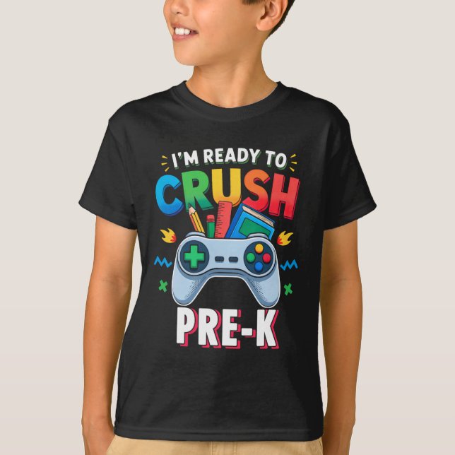 Camiseta Pre-k Shirt For Boys Video Game Ck To School First (Anverso)
