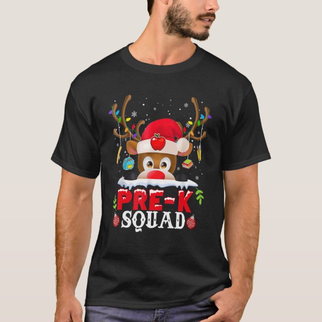 Camiseta Pre K Squad Plaid Reindeer Santa Hat Teacher Chris (Anverso)