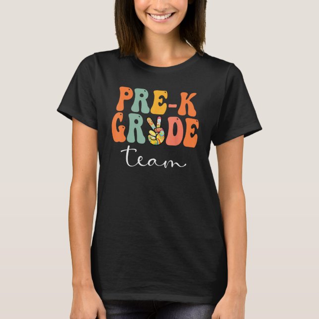 Camiseta Pre K Team Retro Groovy Women Happy First Day Of S (Anverso)