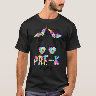Camiseta Pre K Vibes Messy Bun Girl Back To School First Da