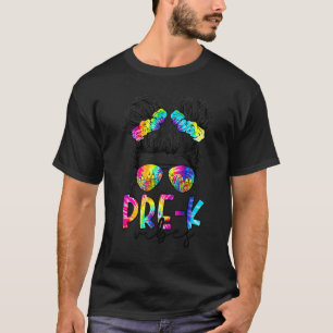 Camiseta Pre K Vibes Messy Bun Girl Back To School First Da