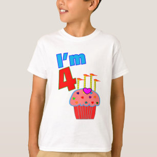 Camiseta Pre School Birthday "I'm 4" Adorable Cupcake