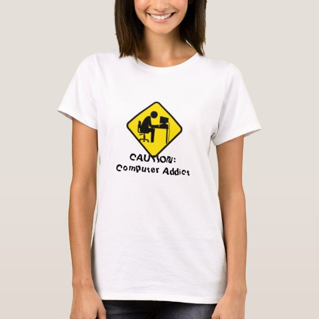 Camiseta ¡Precaución! Adicto a ordenador (Anverso)