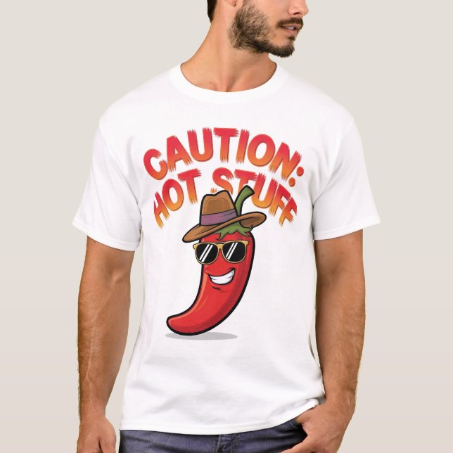 Camiseta Precaución: Diseño de cosas calientes - Pimiento d (Anverso)