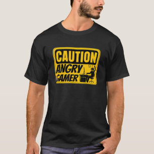 Camiseta Precaución Jugador De Videojuegos Enfadados Pc Con