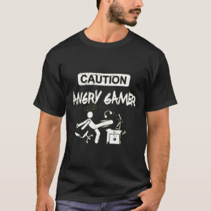 Camiseta Precaución Jugador enojado ordenador divertido jue