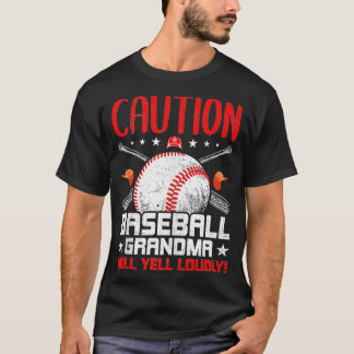 Camiseta Precaución: la abuela del béisbol gritará en voz a