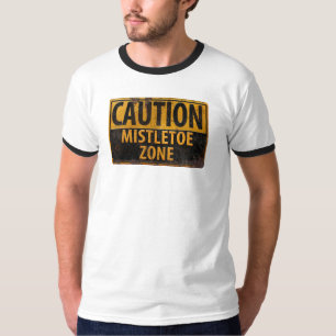 Camiseta Precaución Navidades de la zona de Mistletoe besan