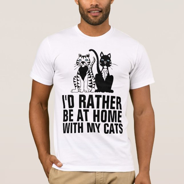 Camiseta PREFERIRÍA ESTAR EN CASA CON MIS GATOS, Gato Funny (Anverso)