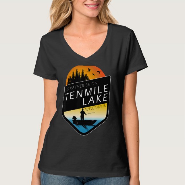 Camiseta Preferiría Estar En La Pesca Del Lago Tenmile Wisc (Anverso)