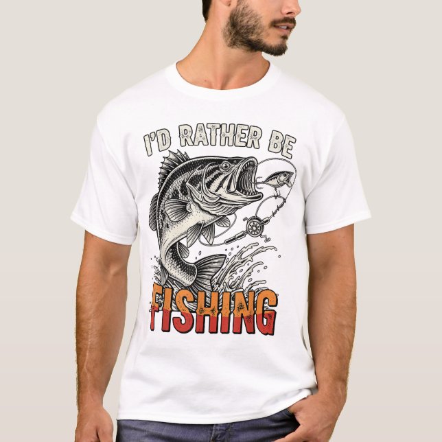 Camiseta Preferiría Estar Pescando Papel Gráfico (Anverso)