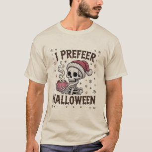 Camiseta Prefiero Halloween Espeluznante Navidad Esquelétic