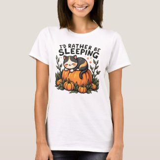 Camiseta Prefiero quedarme dormido - un gato acogedor en la