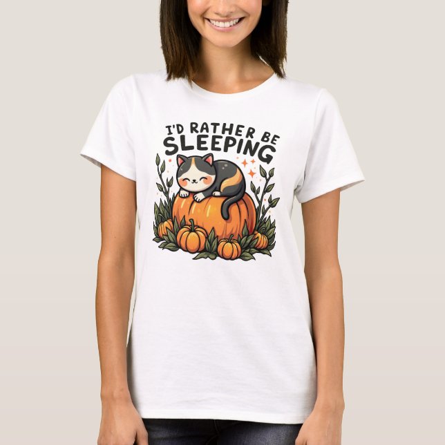 Camiseta Prefiero quedarme dormido - un gato acogedor en la (Anverso)