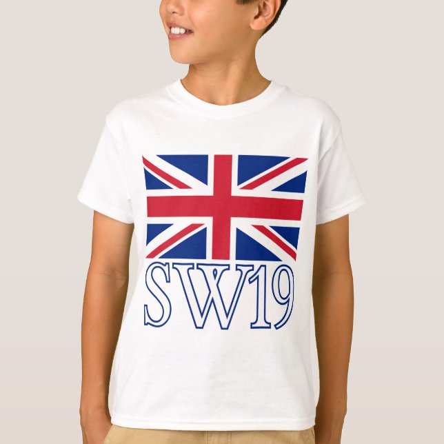 Camiseta Prefijo postal SW19 de Londres con Union Jack (Anverso)