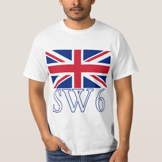 Camiseta Prefijo postal SW6 de Londres con Union Jack (Anverso)
