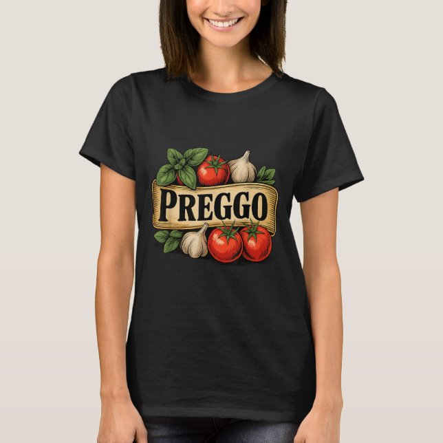 Camiseta Preggo Costume Pregnancy Announcement Prego Pasta  (Anverso)