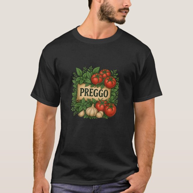 Camiseta Preggo Sauce Costume Pregnancy Announcement Prego  (Anverso)