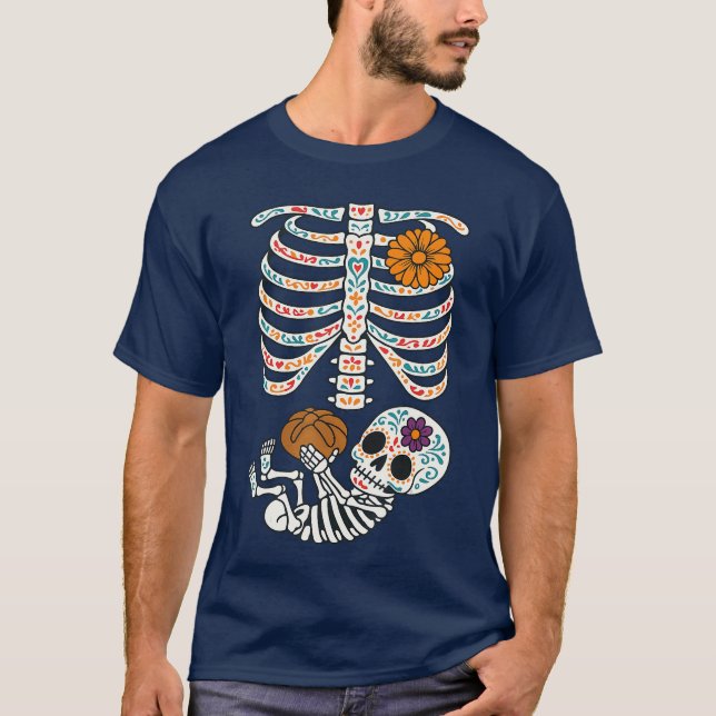 Camiseta Pregnancy Maternity Skeleton with Dia de Muertos G (Anverso)