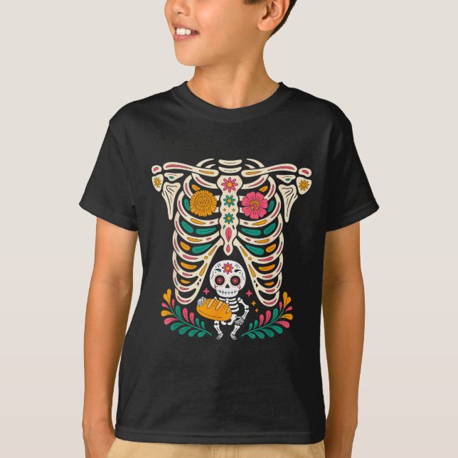 Camiseta Pregnancy Skeleton Dia De Los Muertos Mexican Bell (Anverso)