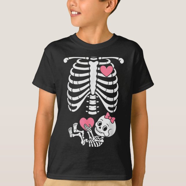 Camiseta Pregnancy Skeleton Girl Baby Rib Cage Belly Bump H (Anverso)