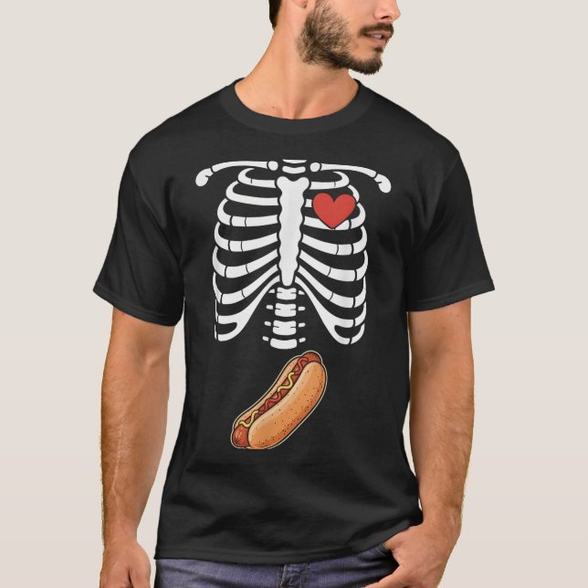 Camiseta Pregnancy Skeleton Hotdog Belly Bump Rib Cage Hall (Anverso)