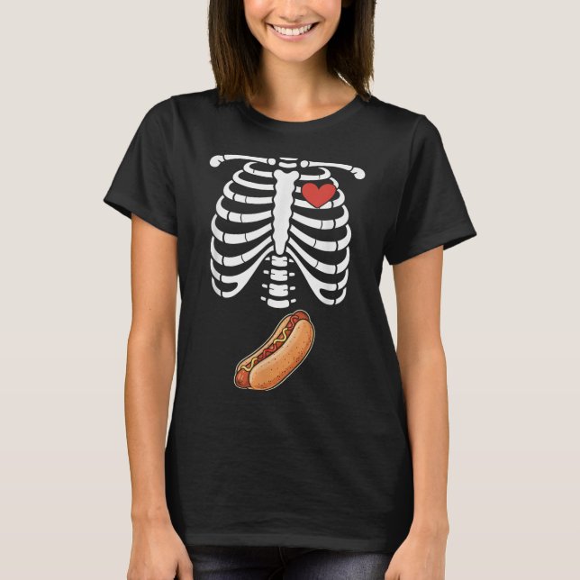 Camiseta Pregnancy Skeleton Hotdog Belly Bump Rib Cage Hall (Anverso)