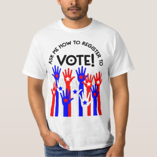 Camiseta Pregúntame cómo inscribirte para votar azul rojo