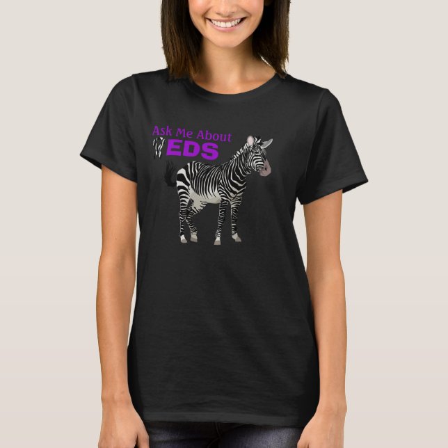 Camiseta Pregúntame sobre EDS Ehlers Danlos Zebra con Ribbo (Anverso)