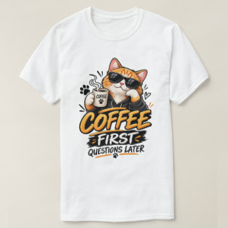 Camiseta Preguntas después del café – Gato divertido bebien