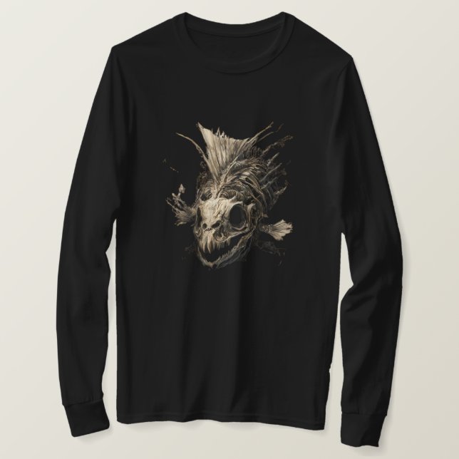 Camiseta Prehistoric Fish Skull Grunge Dark Long Sleeve (Anverso del diseño)