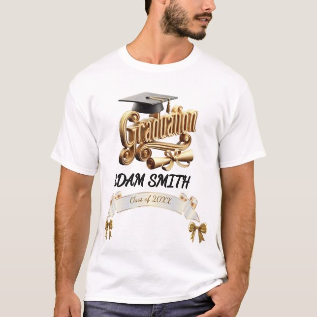 Camiseta Premium 3D Dorada Personalizada de Gradua (Anverso)