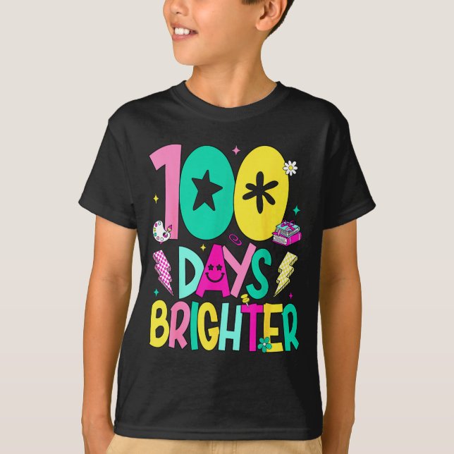 Camiseta Preppy 100 Days Brighter Happy 100th Day Of School (Anverso)
