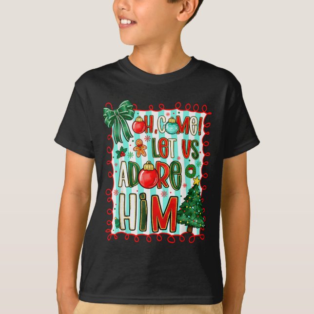Camiseta Preppy Christian Oh Come Let Us Adore Him Christma (Anverso)
