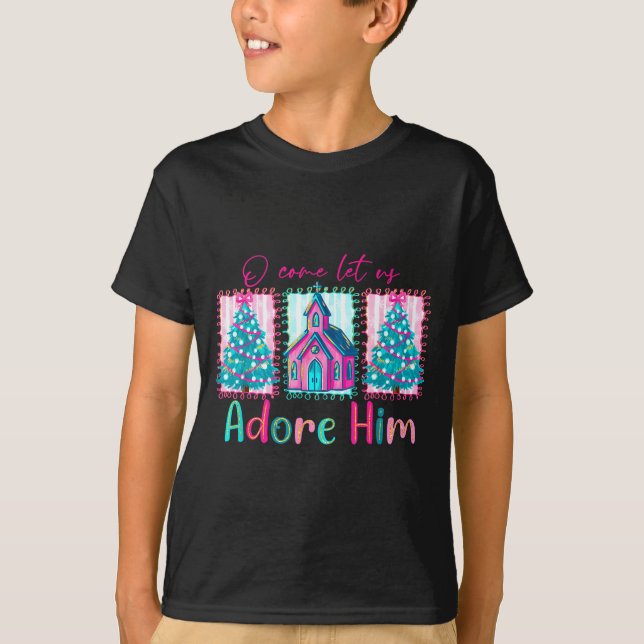 Camiseta Preppy Christian Retro Christmas Oh Come Let Us Ad (Anverso)