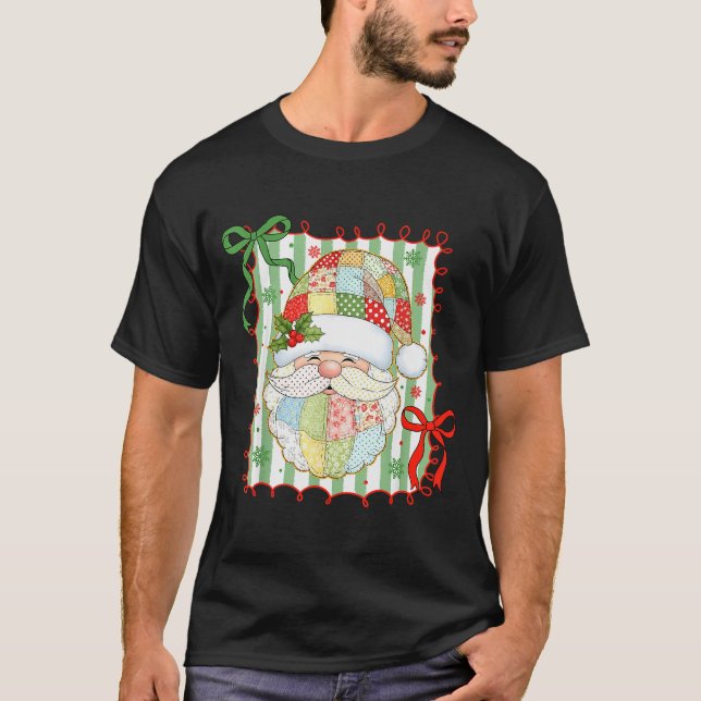 Camiseta Preppy Christmas Santa Claus Patchwork Xmas Women  (Anverso)