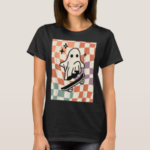Camiseta Preppy Fall Skater Ghost Autumn Vibe Checker Cute