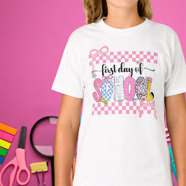 Camiseta Preppy First Day of School Checkered Coquette Bow 
