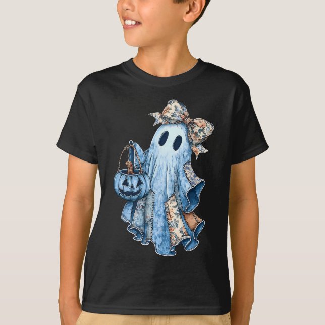 Camiseta Preppy Girly Coquette Bow Patchwork Ghost Fall Hal (Anverso)