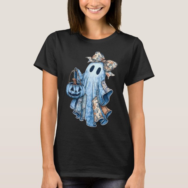 Camiseta Preppy Girly Coquette Bow Patchwork Ghost Fall Hal (Anverso)