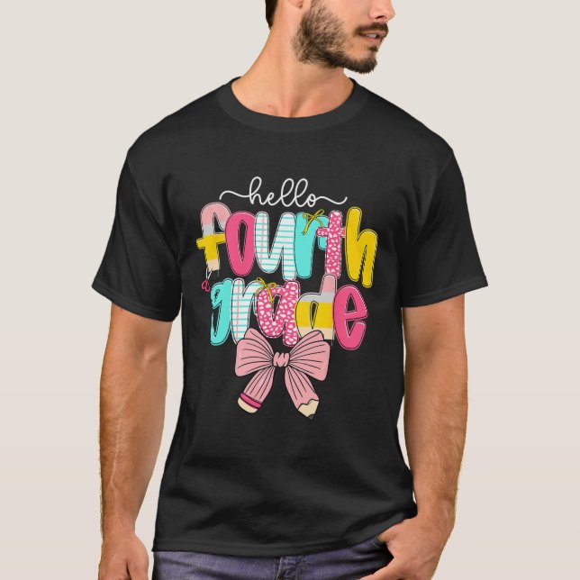 Camiseta Preppy Hello Profesora de 4to Grado Coquette Bow B (Anverso)