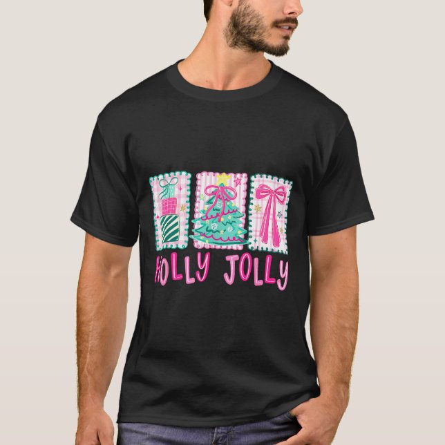 Camiseta Preppy Holly Xmas Jolly Coquette Bow Christmas Tre (Anverso)